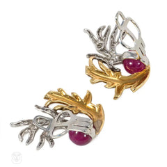 Gold, ruby and diamond earrings. Flato