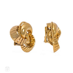 Gold stylized knot form earclips