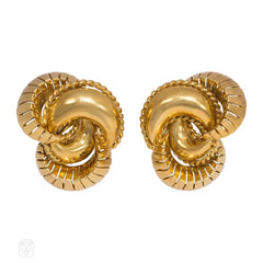 Gold stylized knot form earclips