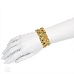 Gold stylized leaf and gemset bracelet