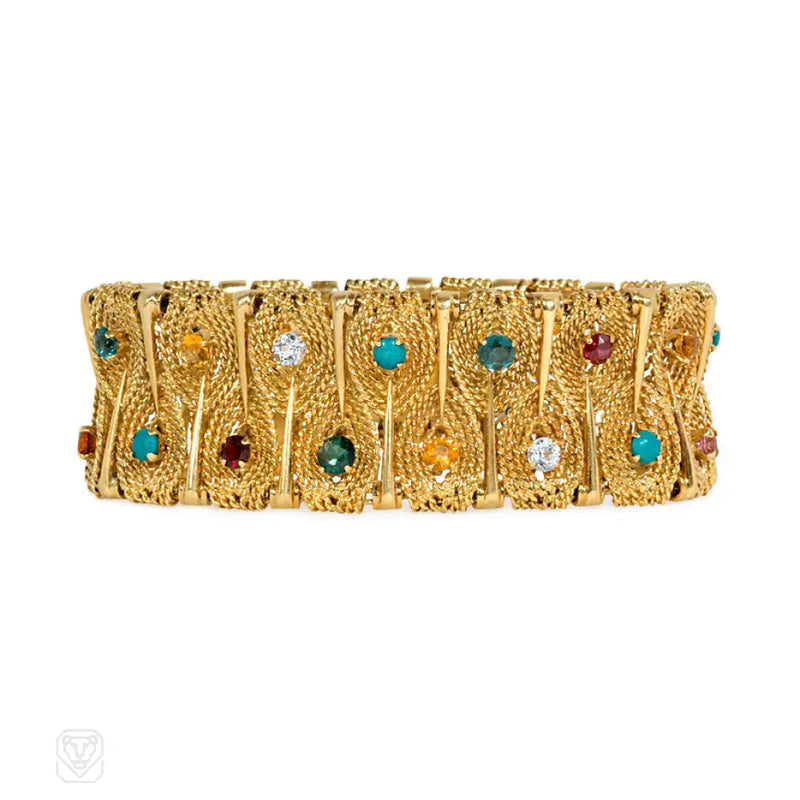 Gold Stylized Leaf And Gemset Bracelet