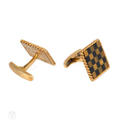 Gold, tiger eye and onyx checkerboard cufflinks