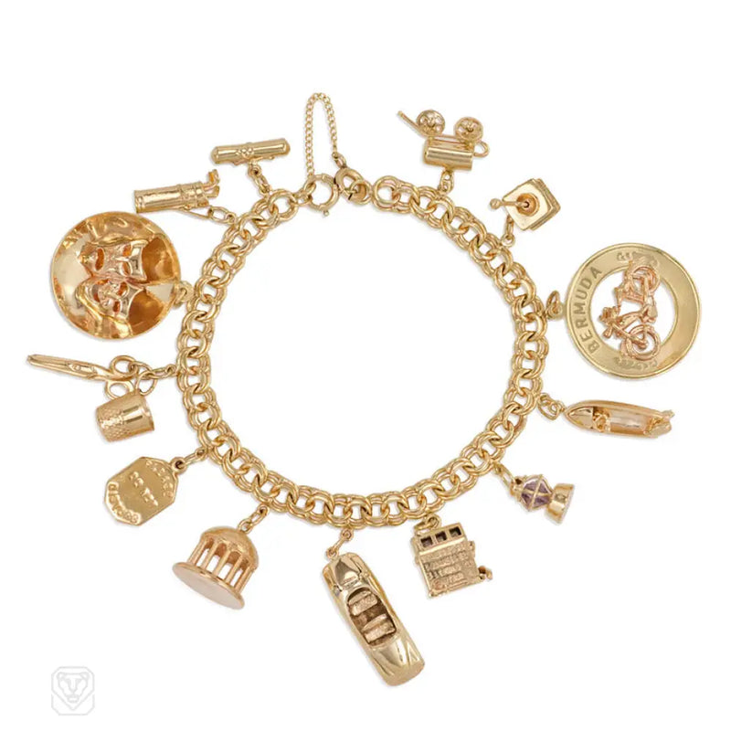 Gold Travel Theme Charm Bracelet