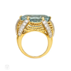 Gold wirework and aquamarine cocktail ring