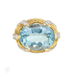 Gold wirework and aquamarine cocktail ring