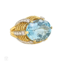 Gold wirework and aquamarine cocktail ring