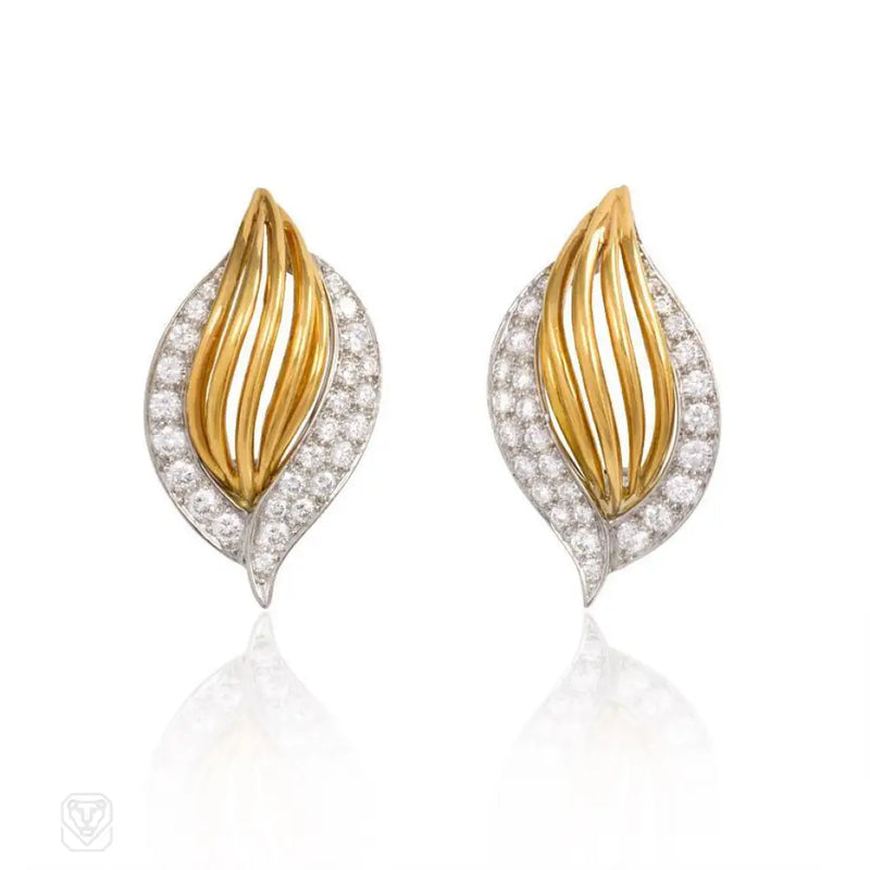 Gold Wirework And Pavé Diamond Earrings Oscar Heyman