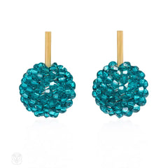 Green crystal beaded earrings with gold stem tops