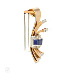 Gübelin Retro gold and sapphire bow brooch