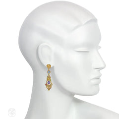 Gustav Manz Art Nouveau sapphire and mutli-gem grape leaf earrings