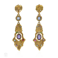 Gustav Manz Art Nouveau sapphire and mutli-gem grape leaf earrings