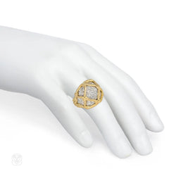 Hammerman Bros. gold and diamond macramé cocktail ring