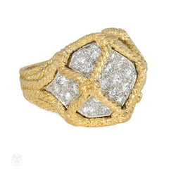 Hammerman Bros. gold and diamond macramé cocktail ring