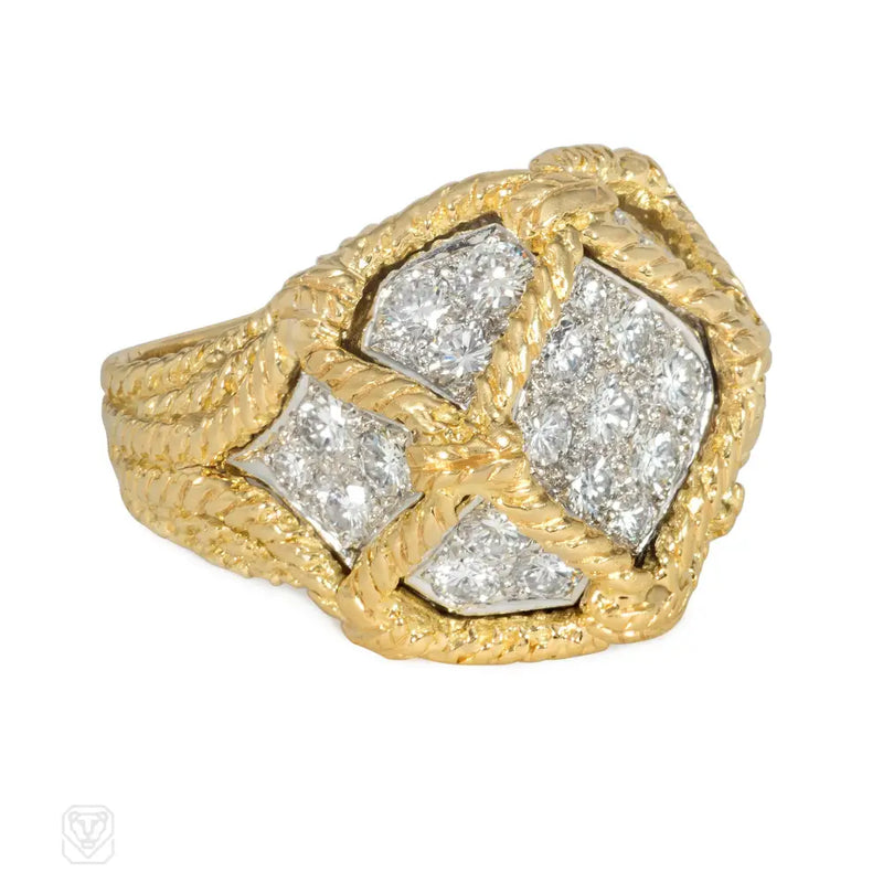 Hammerman Bros. Gold And Diamond Macramé Cocktail Ring