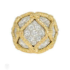 Hammerman Bros. gold and diamond macramé cocktail ring