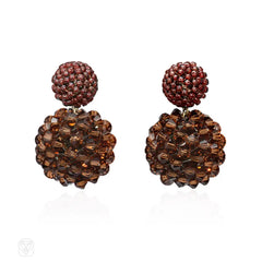 Hand beaded double ball earrings in brown tones