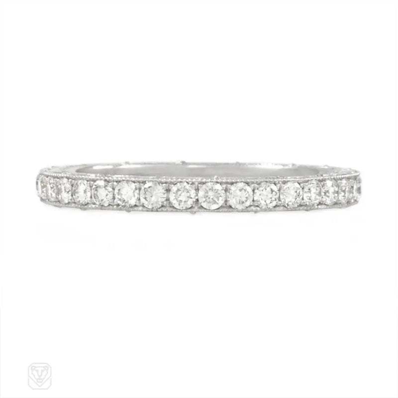 Hand Engraved Platinum And Diamond Eternity Band