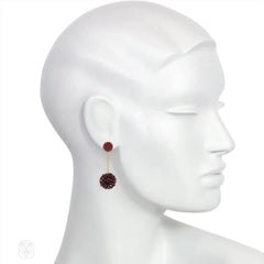 Handmade double ball earrings in dark plum and burgundy