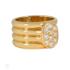 Hermès ribbed gold and diamond ring