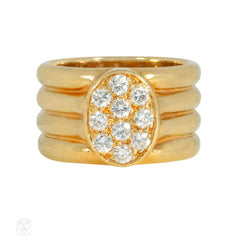 Hermès ribbed gold and diamond ring