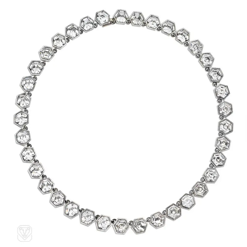Hexagonal paste rivière in silver