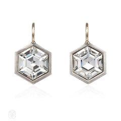 Hexagonal vintage paste earrings