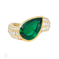 Ilario, Italy emerald and French-cut diamond ring