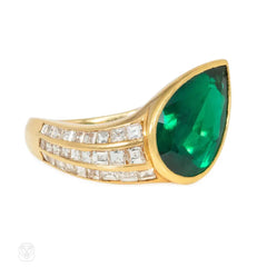 Ilario, Italy emerald and French-cut diamond ring