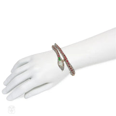 Important antique multigem snake bracelet