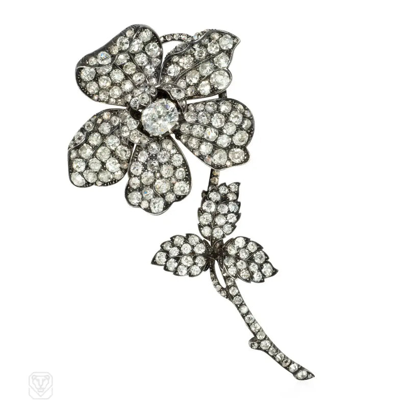 Important antique old-mine-cut diamond flower brooch