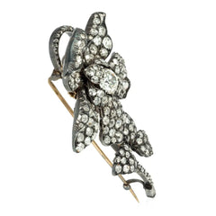 Important antique old-mine-cut diamond flower brooch