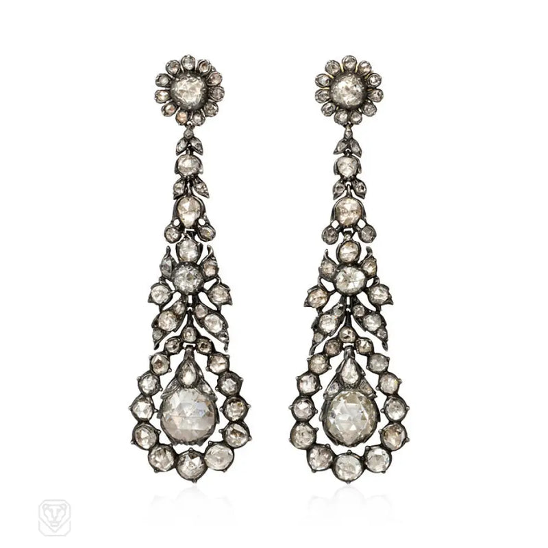 Important Antique Rose Diamond Earrings France