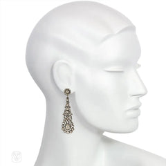 Important antique rose diamond earrings, France