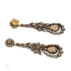 Important antique rose diamond earrings, France