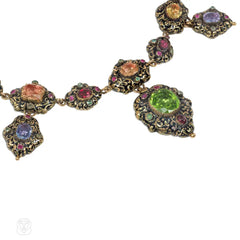 Important antique Swiss enamel and multi-gem necklace