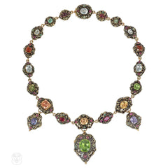 Important antique Swiss enamel and multi-gem necklace