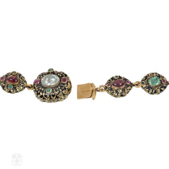 Important antique Swiss enamel and multi-gem necklace