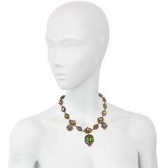 Important antique Swiss enamel and multi-gem necklace