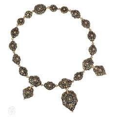 Important antique Swiss enamel and multi-gem necklace