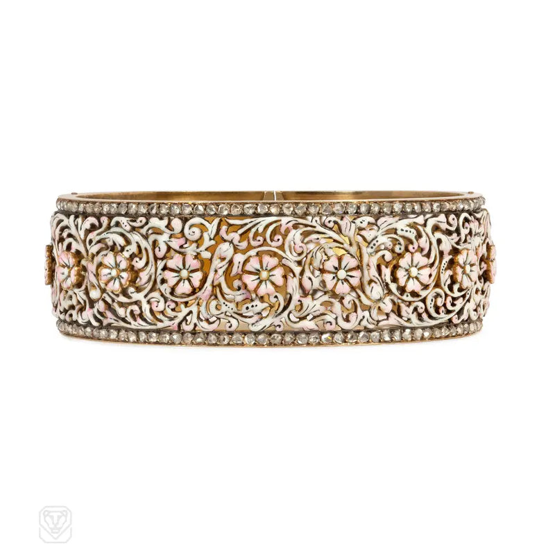 Important French Antique enamel flower bracelet