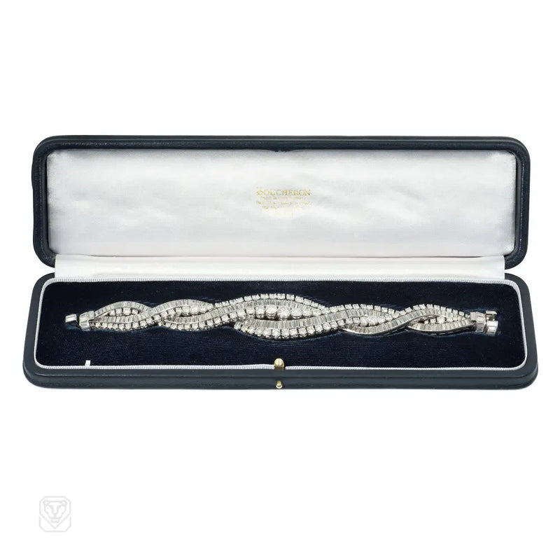 Important Mid-Century Boucheron intertwined diamond and platinum bracelet
