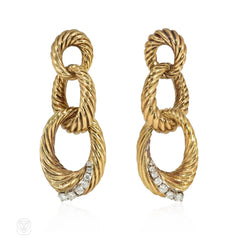 Interlocking gold and diamond ring pendant earrings