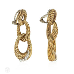 Interlocking gold and diamond ring pendant earrings