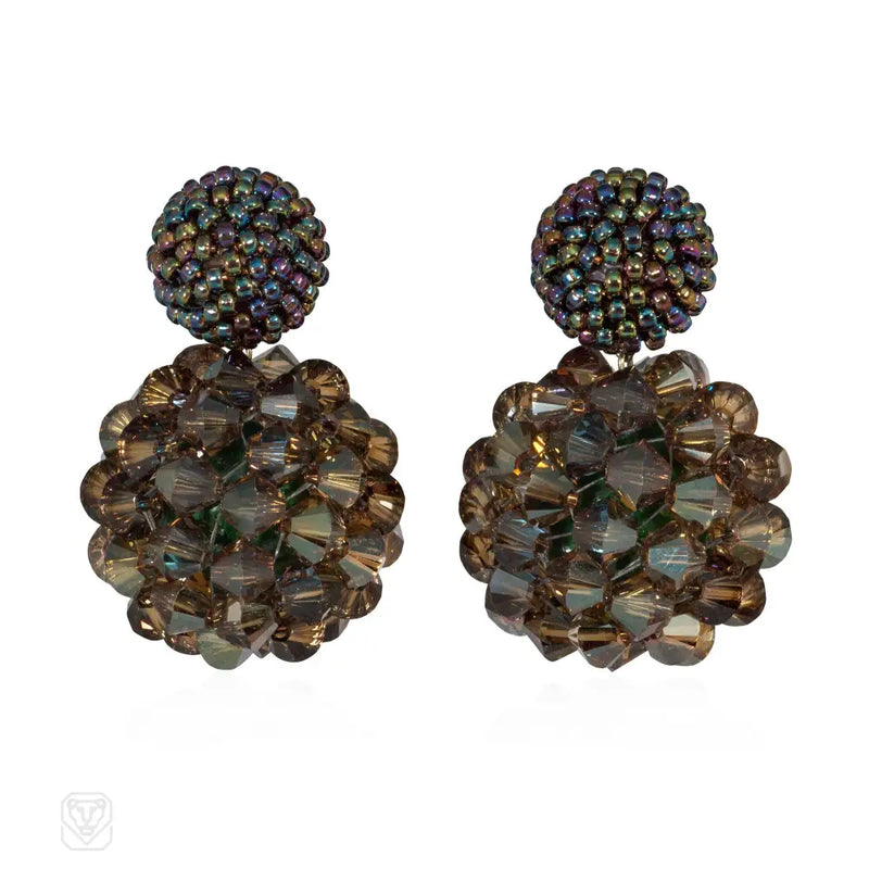 Iridescent Brown Glass Beaded Double Earrings