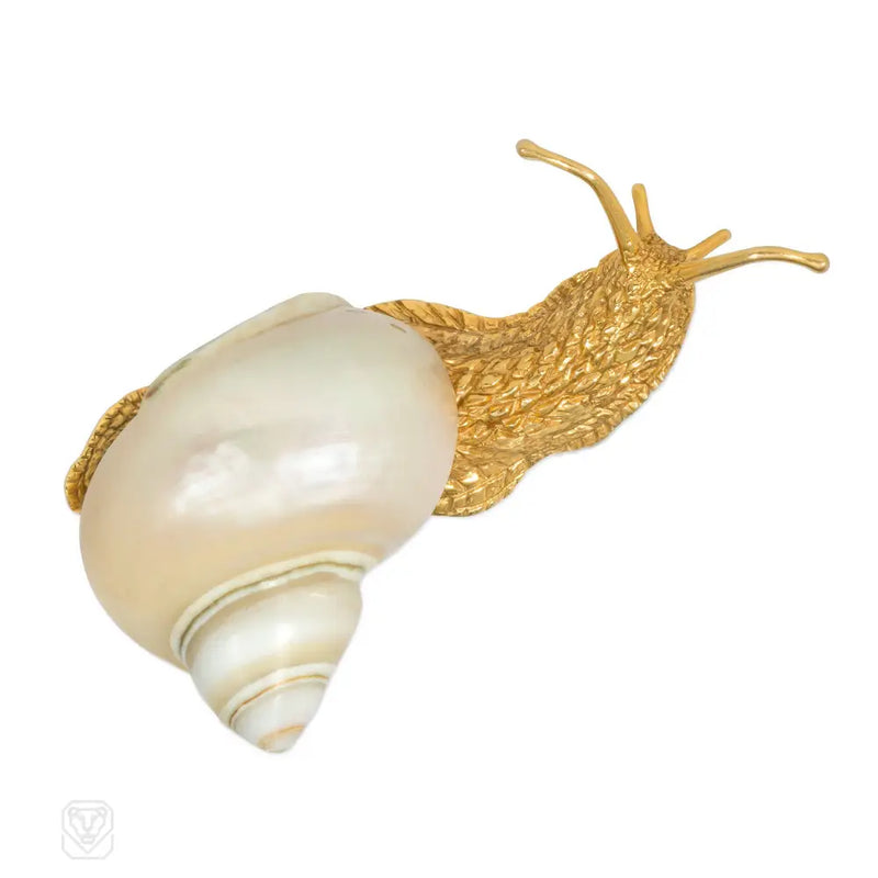 Italian 1950S Gold And Seashell Snail Brooch