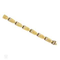 Italian 1970s gold and diamond oblong ribbed link bracelet