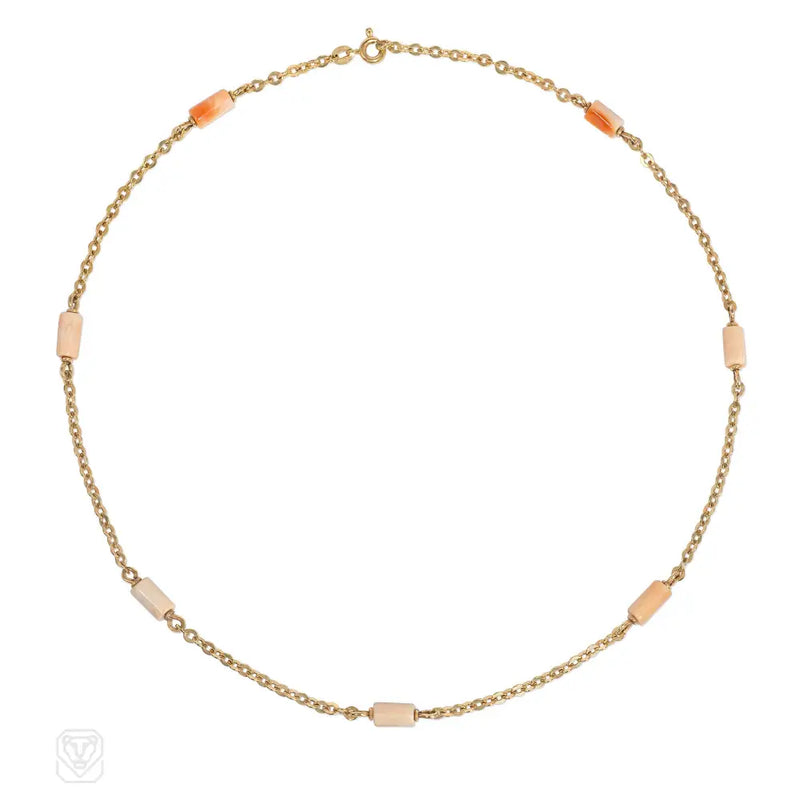 Italian Coral And Gold Chain Necklace