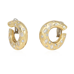 Italian fancy cut diamond and gold hoop earclips