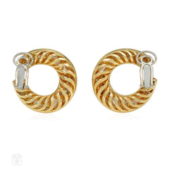 Italian fancy cut diamond and gold hoop earclips