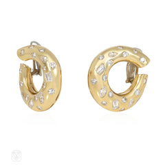 Italian fancy cut diamond and gold hoop earclips